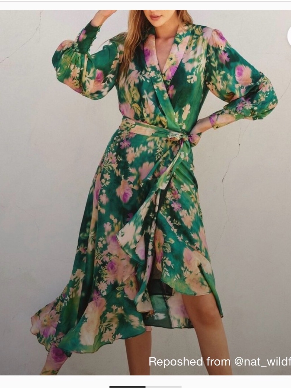 Dress Forum Green Floral Wrap Maxi Dress with Pink Accents